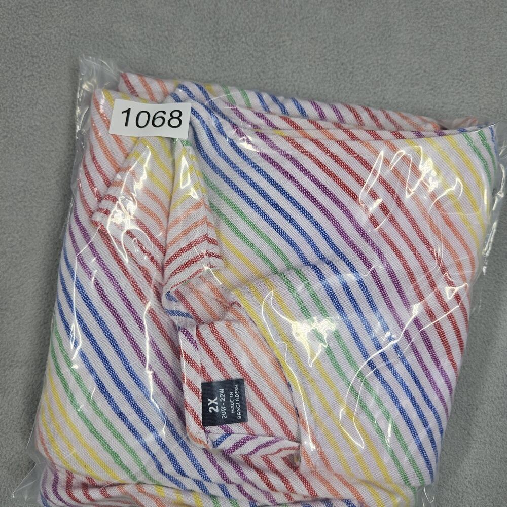 Lands' End Linen Dress Womens Plus 2X Rainbow Stripe Pockets Coastal Colorful - Picture 11 of 11